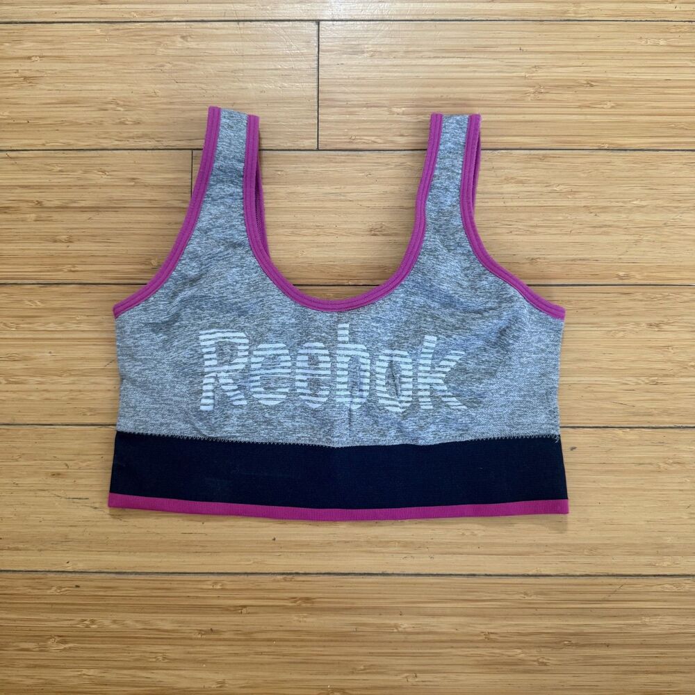 Reebok Gray Pink Navy Sports Bra S 90s Vintage Y2K Retro Workout